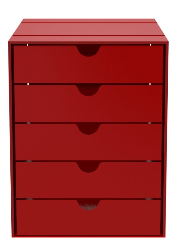 USM Haller Inos Kastenset C4 in Rubinrot, geschlossenes Schubladenelement für Büro und Homeoffice.